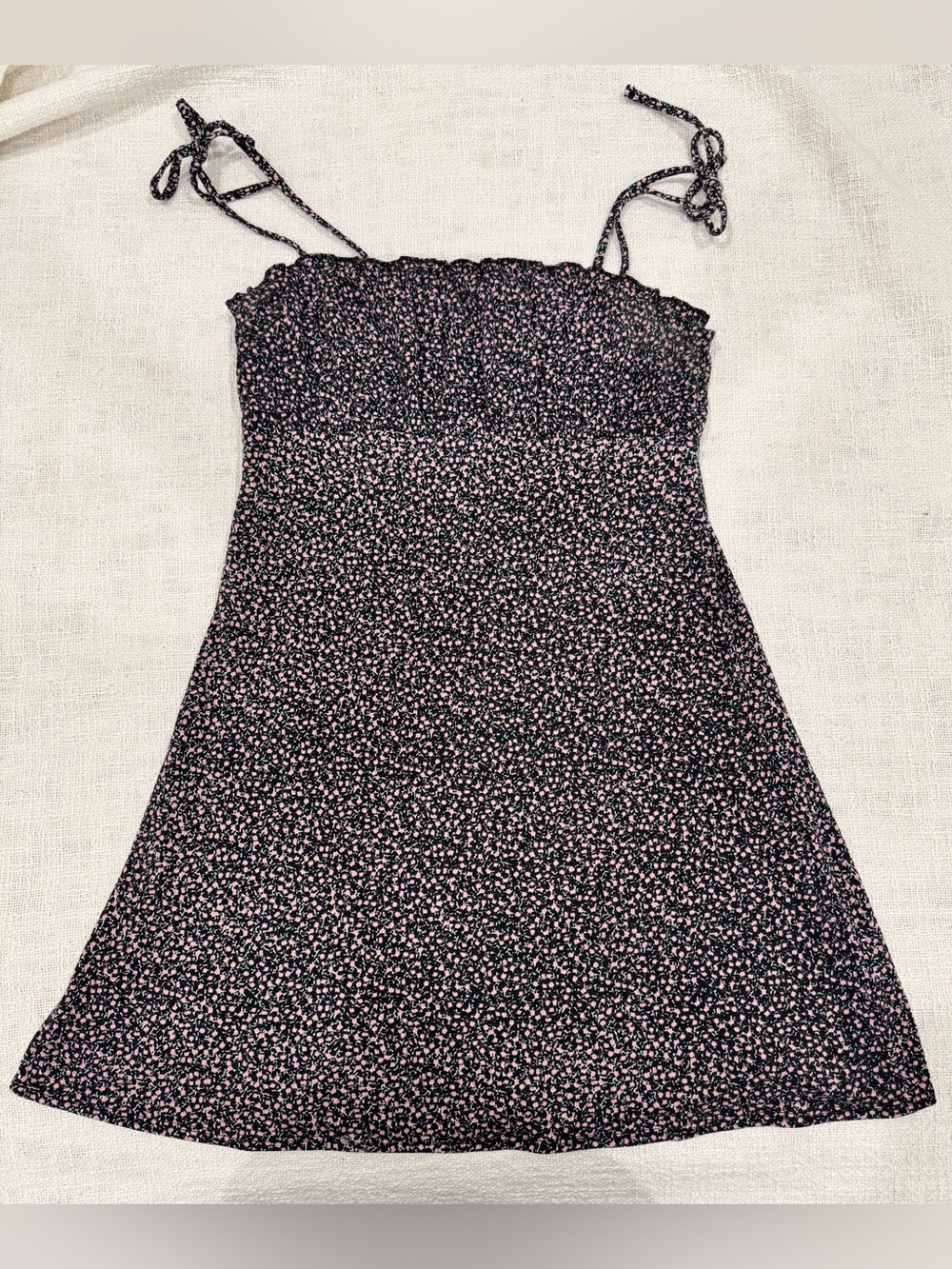 H&M Black Mini Dress with Pink Floral Print size S